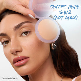 Kosas compact with puff illustrating easy press application for touch-ups