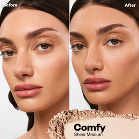 Kosas close-up powder texture highlighting fine milled, airy finish benefit