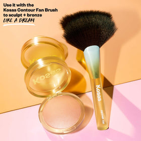 Kosas compact flatlay with brush illustrating everyday application convenience
