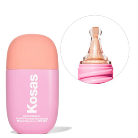 Kosas DreamBeam texture squeezed on finger demonstrating lightweight blendability