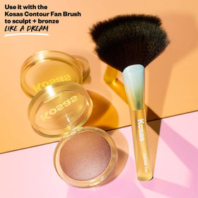 Kosas on model face showing warm bronzed finish and healthy radiance