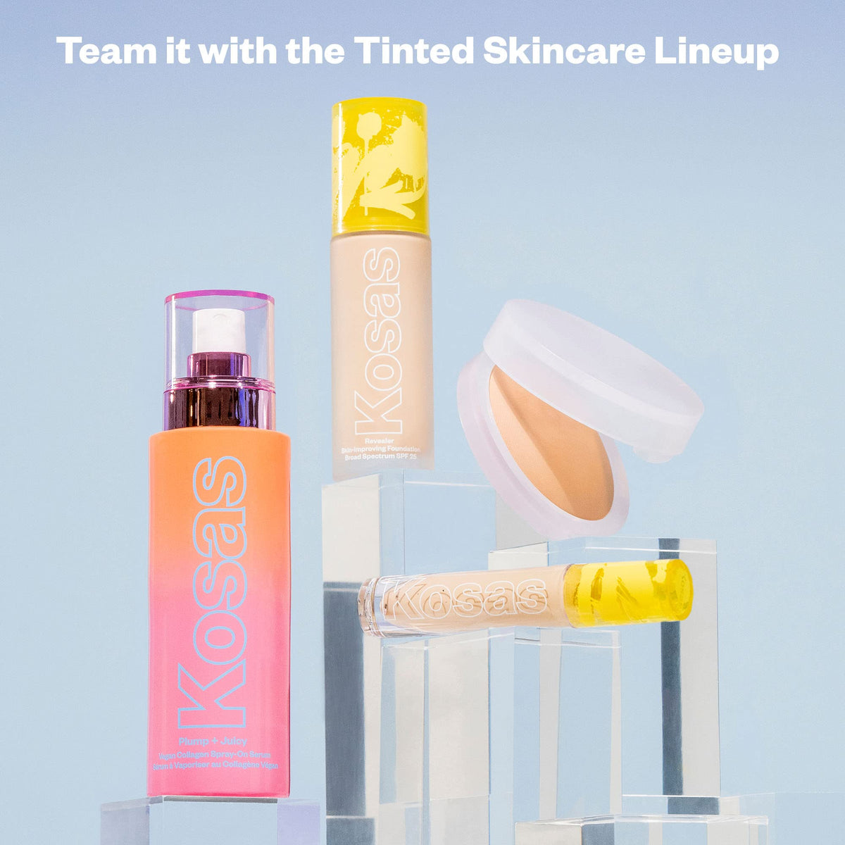 Kosas ingredients flatlay showing probiotic and peptide components for visible firmness