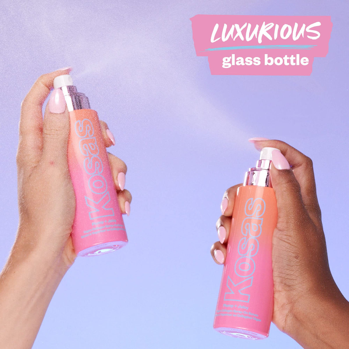 Kosas bottle in hand for scale showing travel-friendly size and easy application benefit