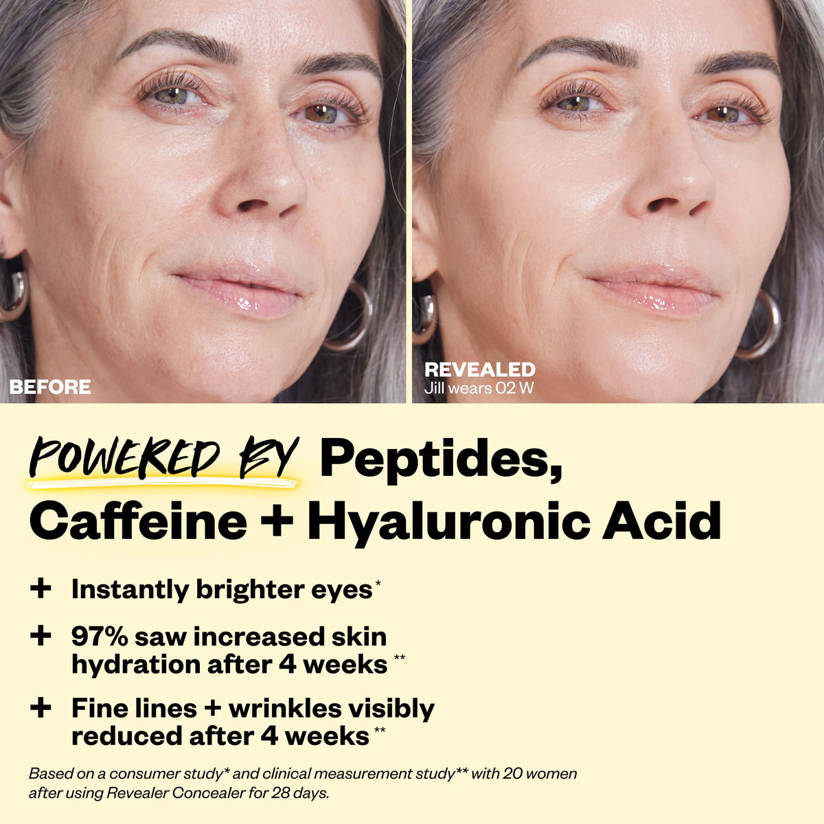 Kosas Revealer under-eye before and after showing brightening benefit