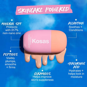 Kosas DreamBeam beside coin size comparison to show compact travel-ready benefit