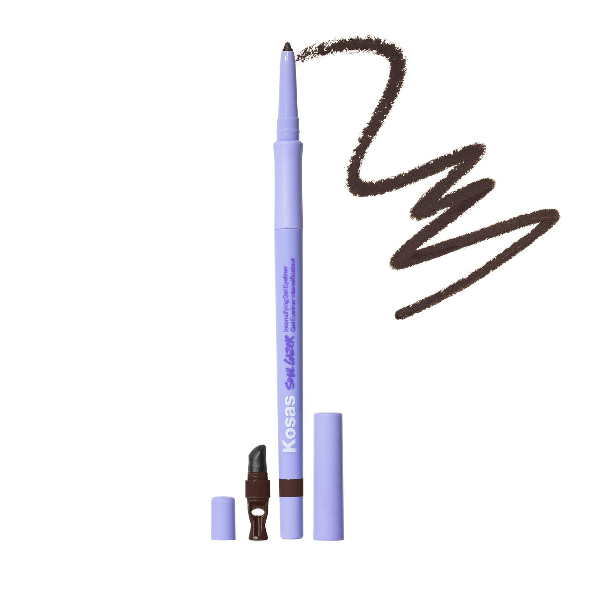 Kosas Soulgazer front packaging showing pencil and labeling benefit easy application