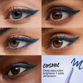 Kosas pencil tip texture showing satin deep aqua finish for vivid color payoff