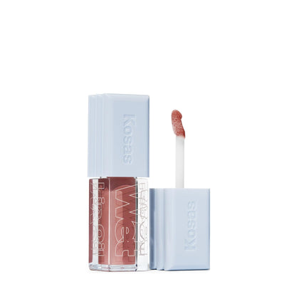 Kosas Wet Lip Oil Gloss front packaging showing sleek tube and tint benefit