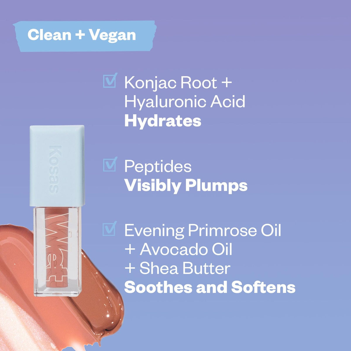Kosas Wet Lip Oil Gloss applied to lips showing glossy hydration and natural glow