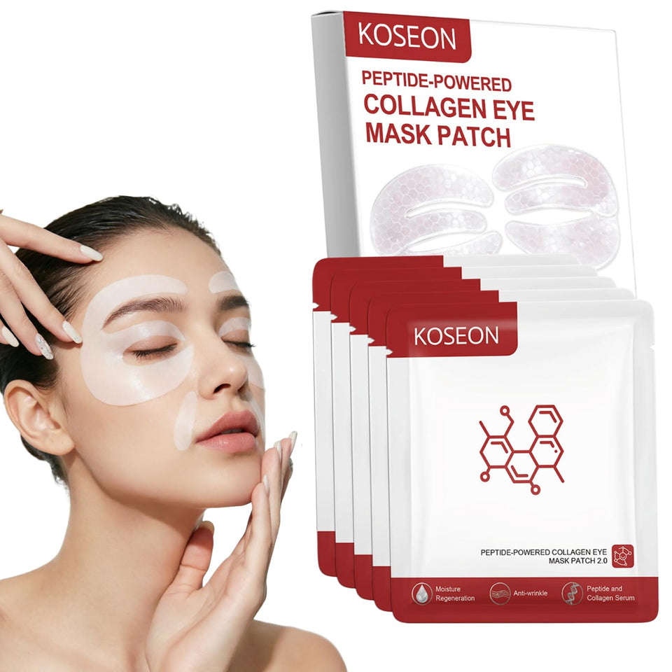 koseon front packaging showing seven peptide eye mask sachets and clear benefits