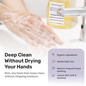 kosmatology hand pumping soap at sink demonstrating easy dispensing and quick clean