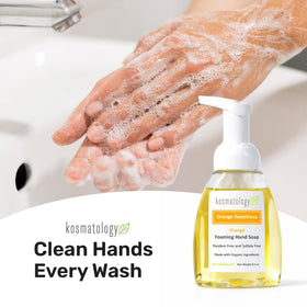 kosmatology pump dispensing foam on hand for quick, low-waste application benefit