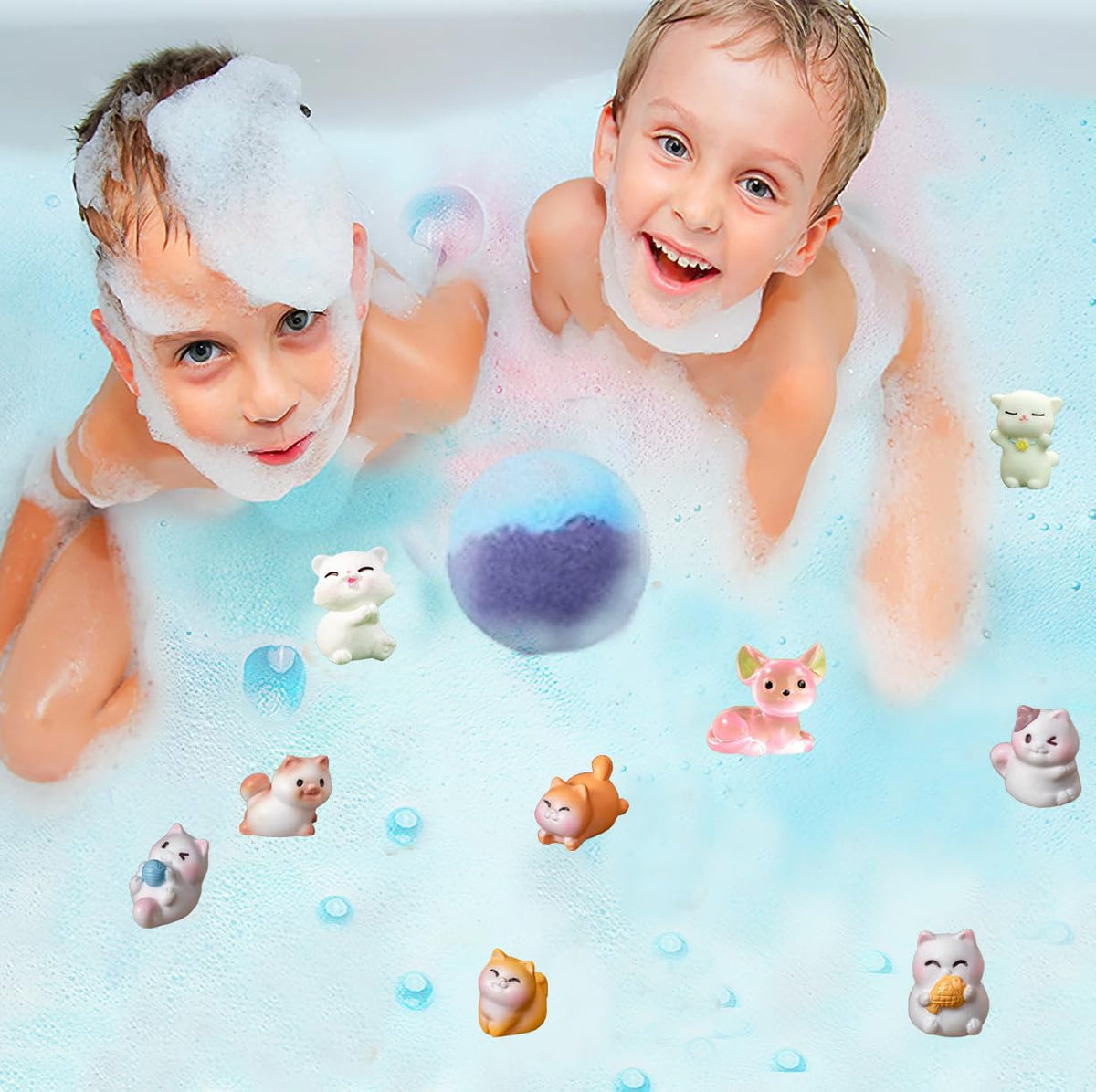 kottke colorful bathwater with bubbles from bath bomb, creates fun sensory play