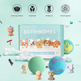 Kottke kids enjoying colorful bath time with fizzies and puppy toys