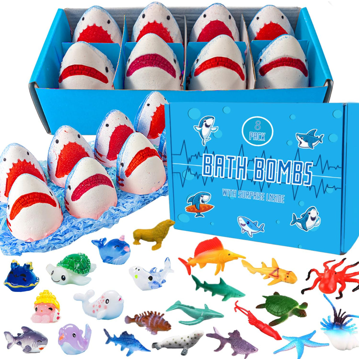 Kottke front packaging showing eight colorful bath bombs and surprises, playful gift appeal