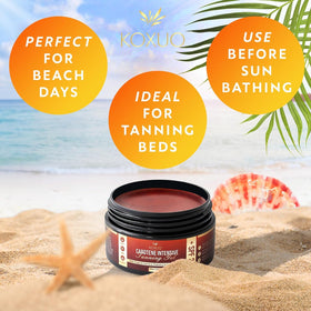 KOXUO lifestyle image applying gel on beach for radiant bronze