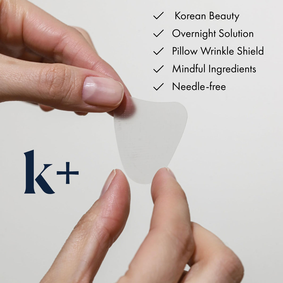 KPLUS patch on forehead in use demonstrating overnight smoothing protection