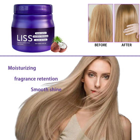 Krajiyya before and after comparison showing reduced frizz and sleeker hair