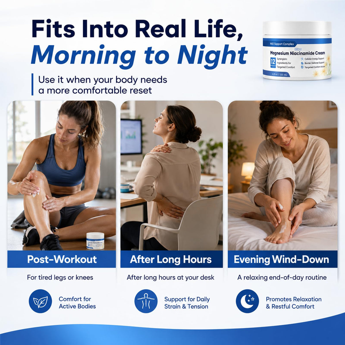 Kranla tube on nightstand lifestyle shot suggesting evening routine comfort