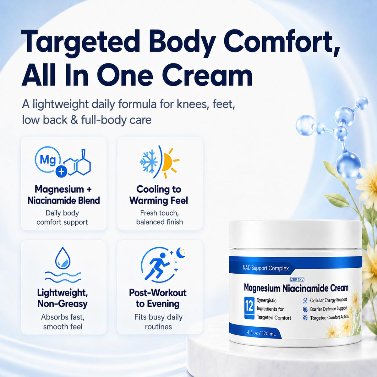 Kranla texture close-up illustrating smooth cream for quick absorption benefit