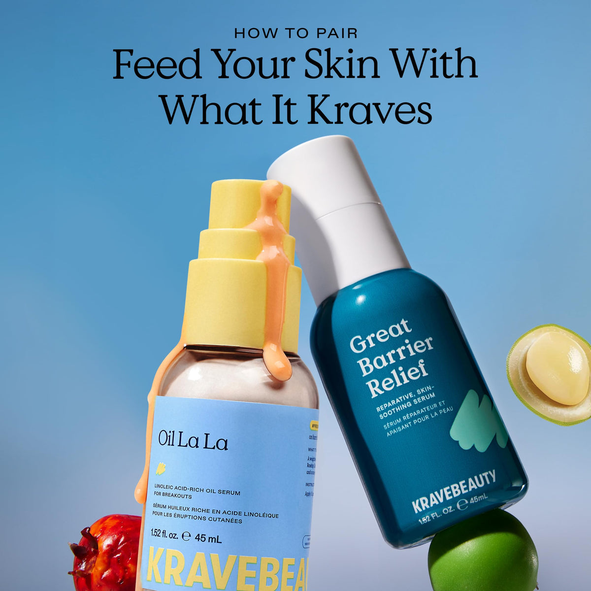 KraveBeauty 45 mL bottle beside coin for size comparison and portion clarity