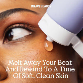 KraveBeauty oil emulsion in hand showing milky transform and easy makeup removal