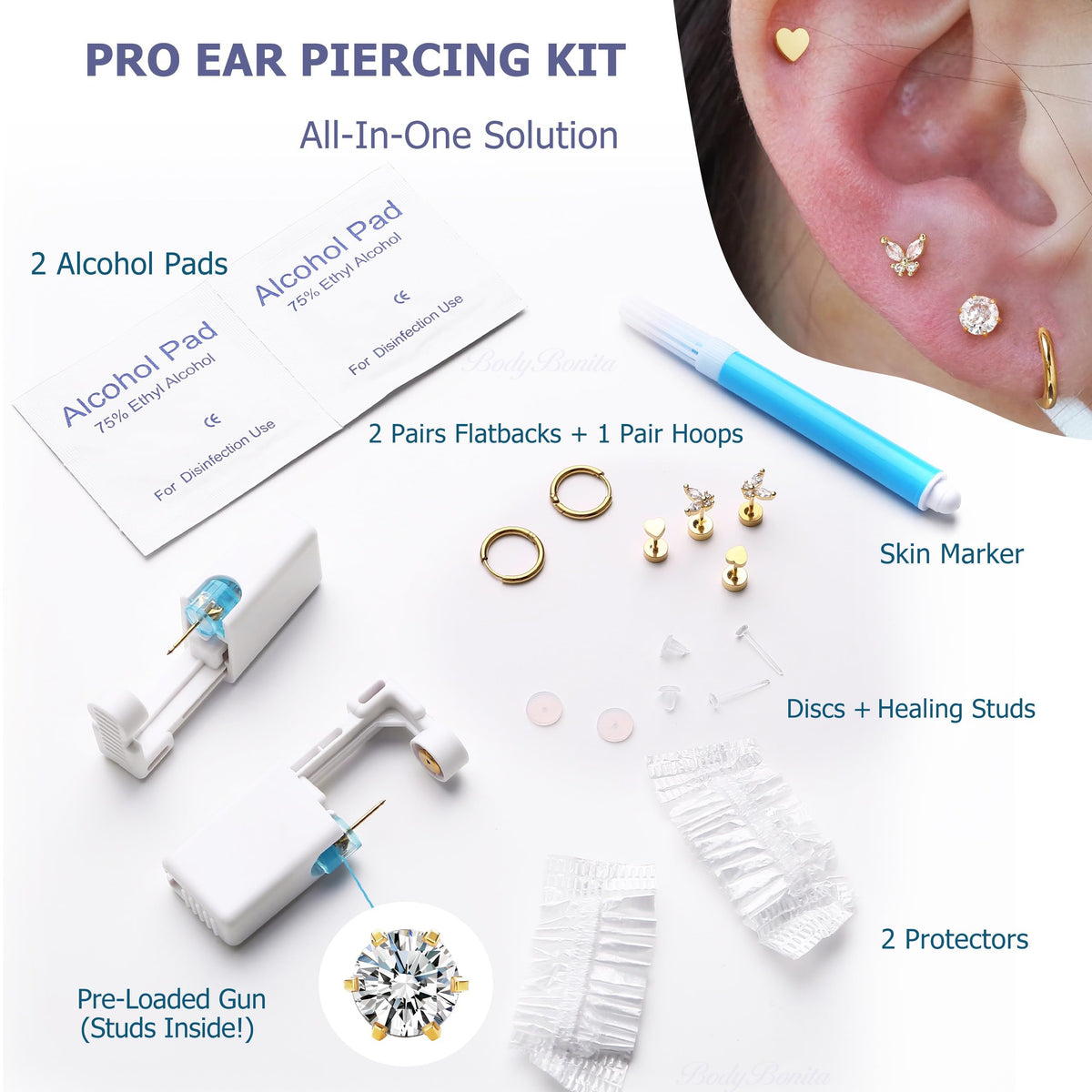 KRFY preloaded disposable piercing gun close-up showing hygienic single-use design