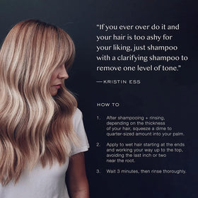 Kristin Ess before and after hair strand comparison, reduces brass and brightens