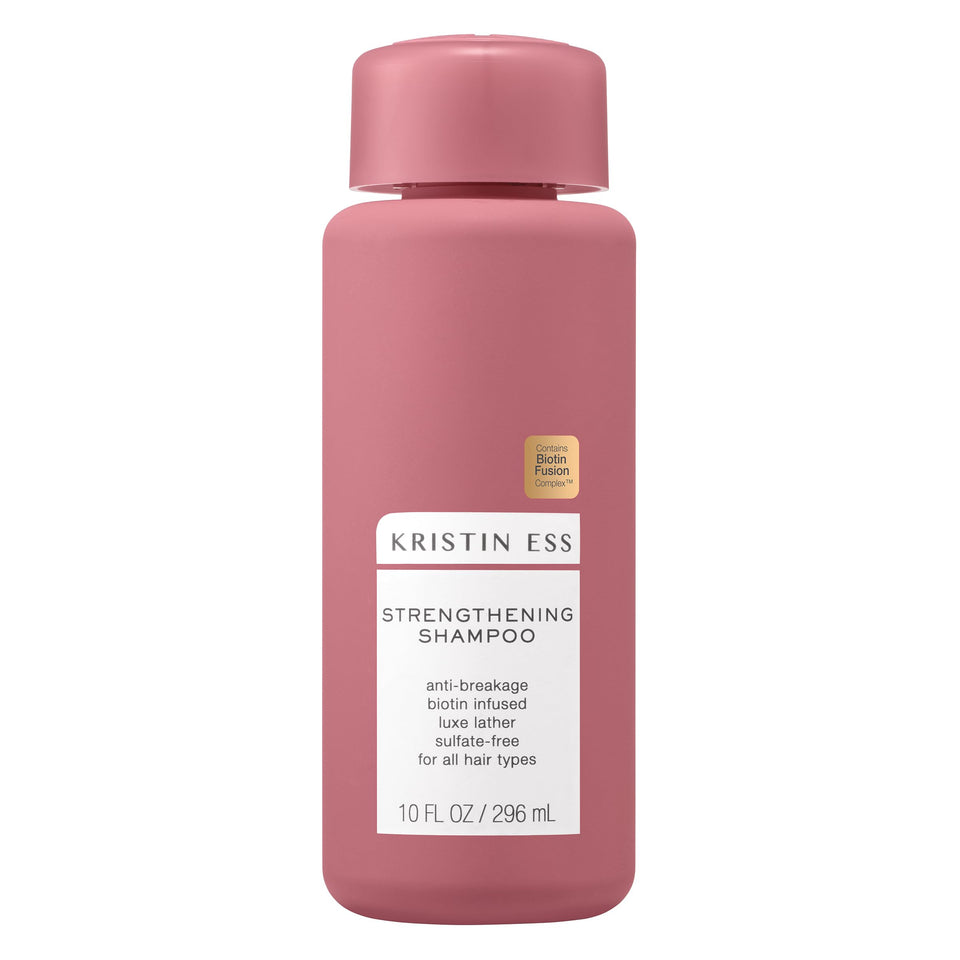 Kristin Ess biotin shampoo front bottle showing product and benefits
