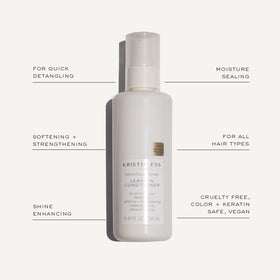 Kristin Ess bottle label detail highlighting vegan and sulfate-free formulation benefits