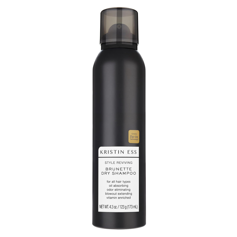 Kristin Ess front packaging shows brunette dry shampoo for oil control
