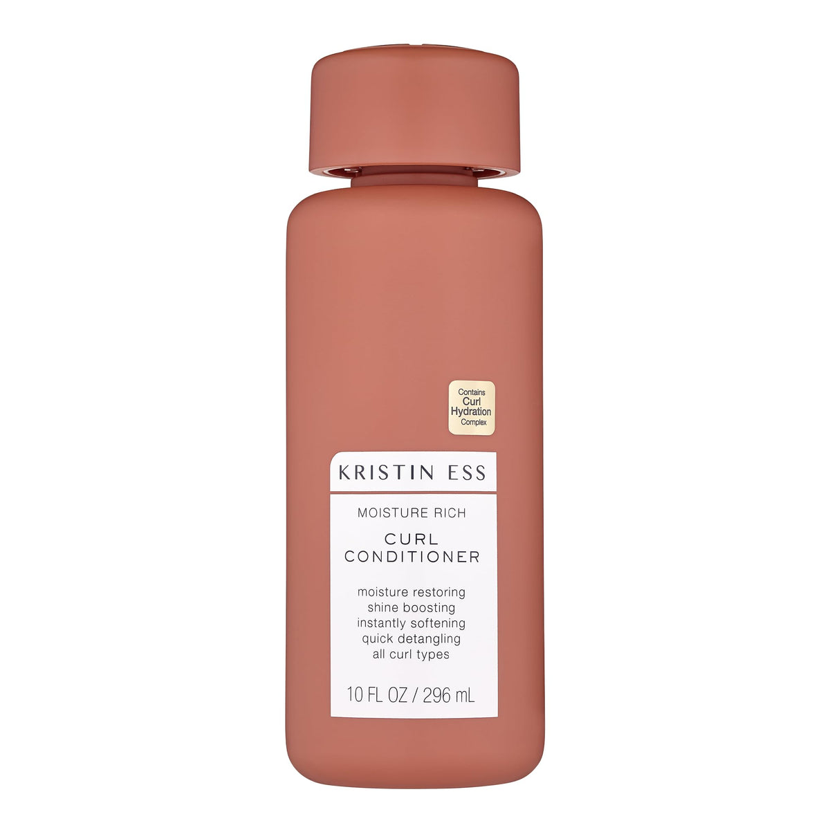 Kristin Ess front packaging shows bottle and benefits for curls