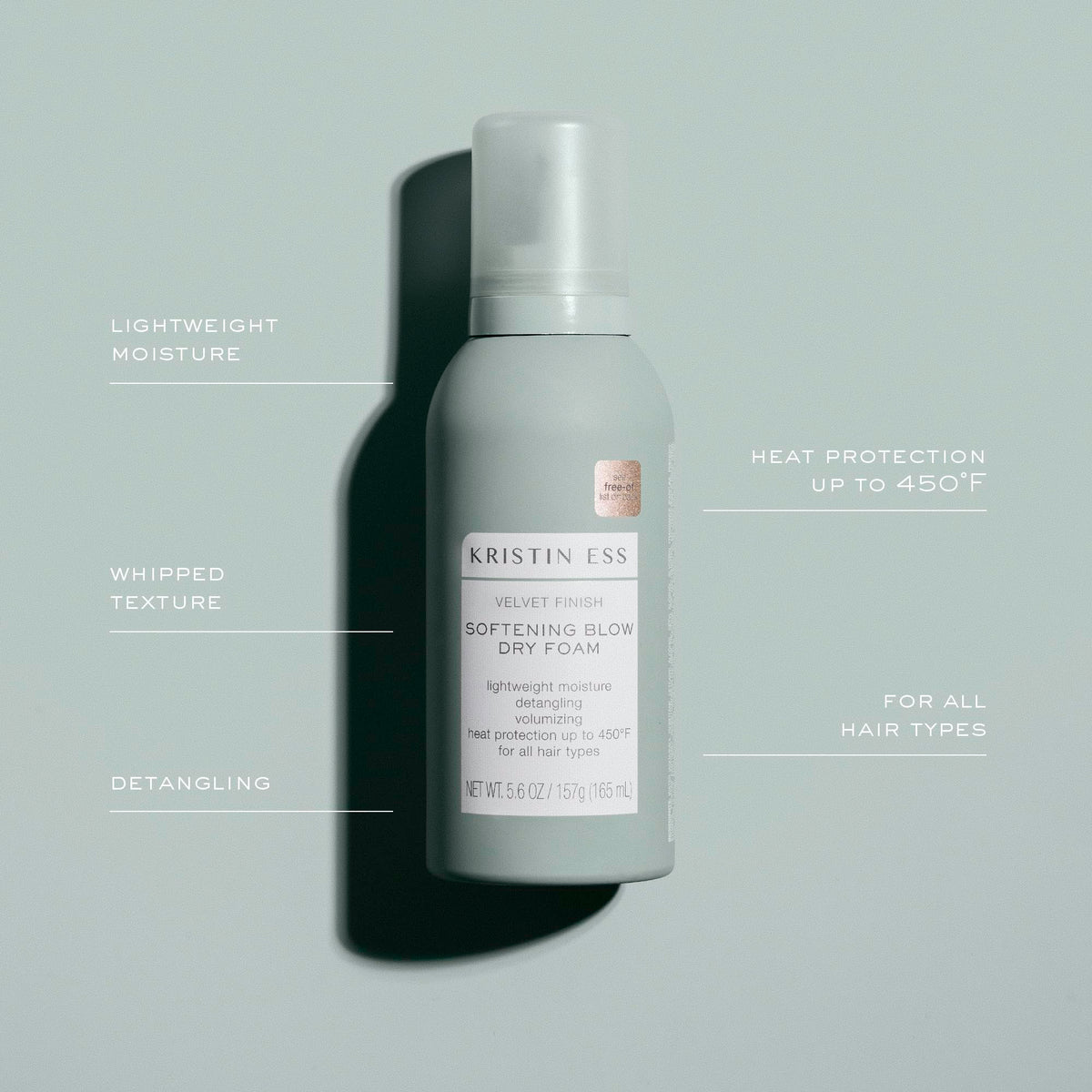 Kristin Ess mousse texture dispensed on palm demonstrating lightweight, airy foam
