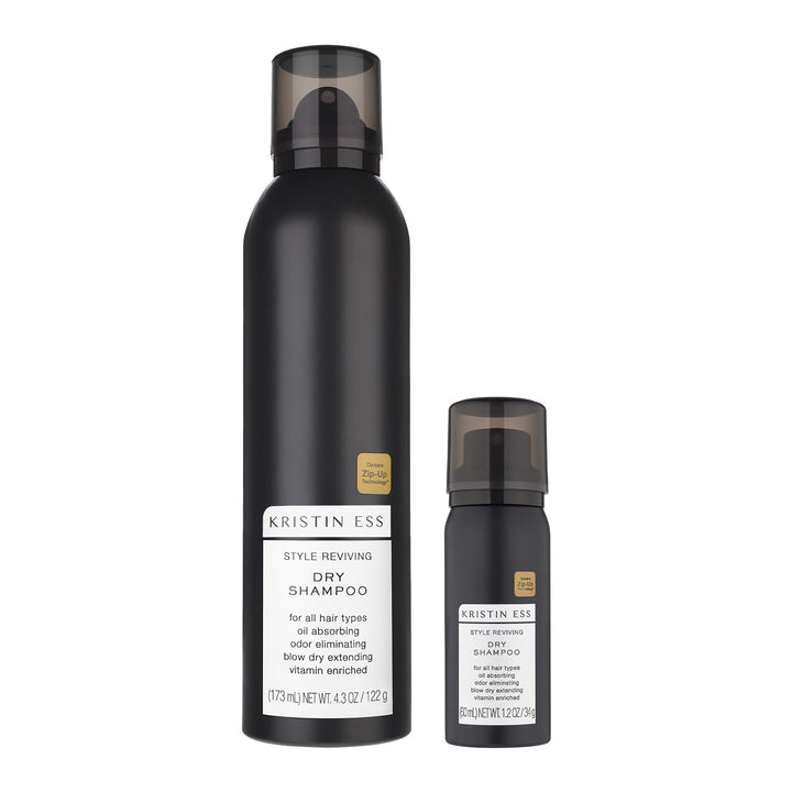 Kristin Ess front packaging bundle showing full and travel cans for quick refresh
