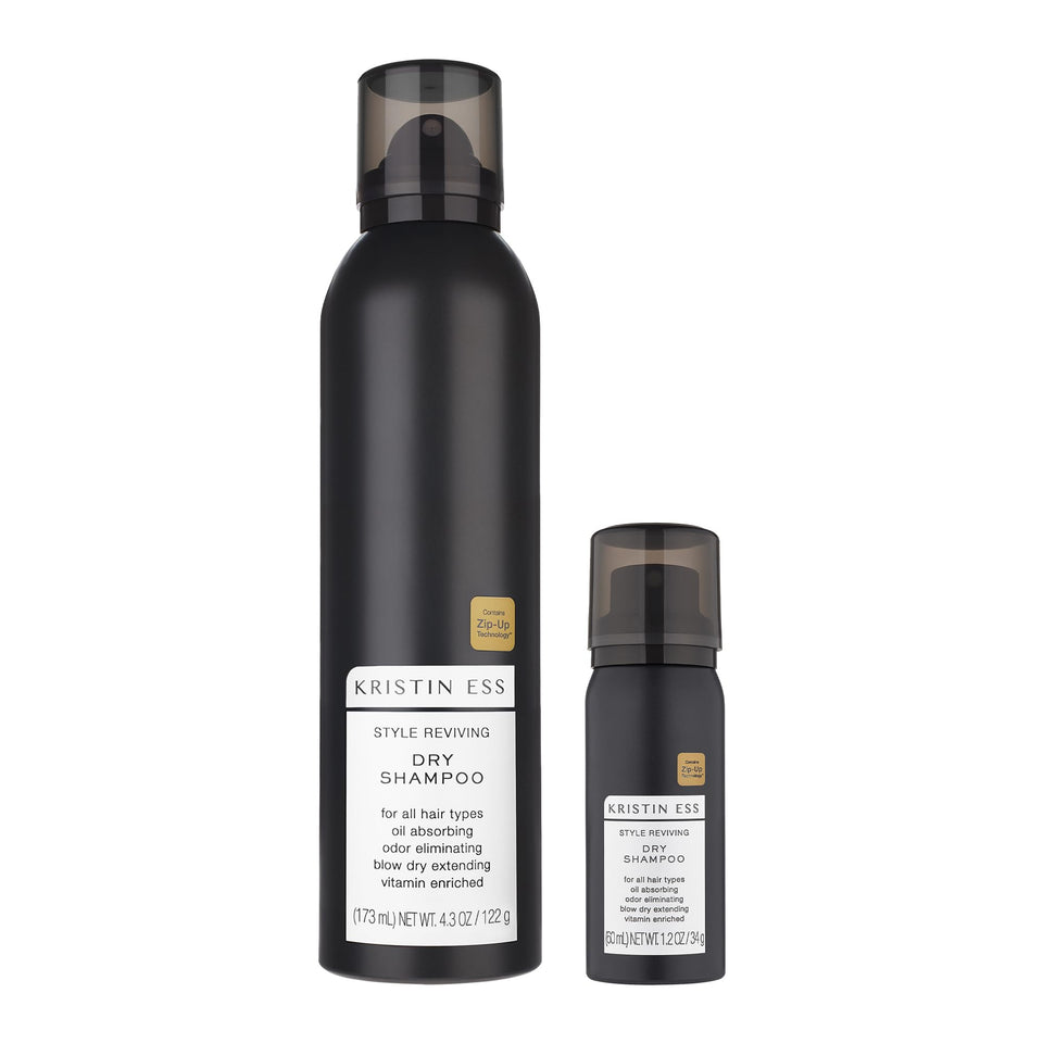 Kristin Ess front packaging bundle showing full and travel cans for quick refresh