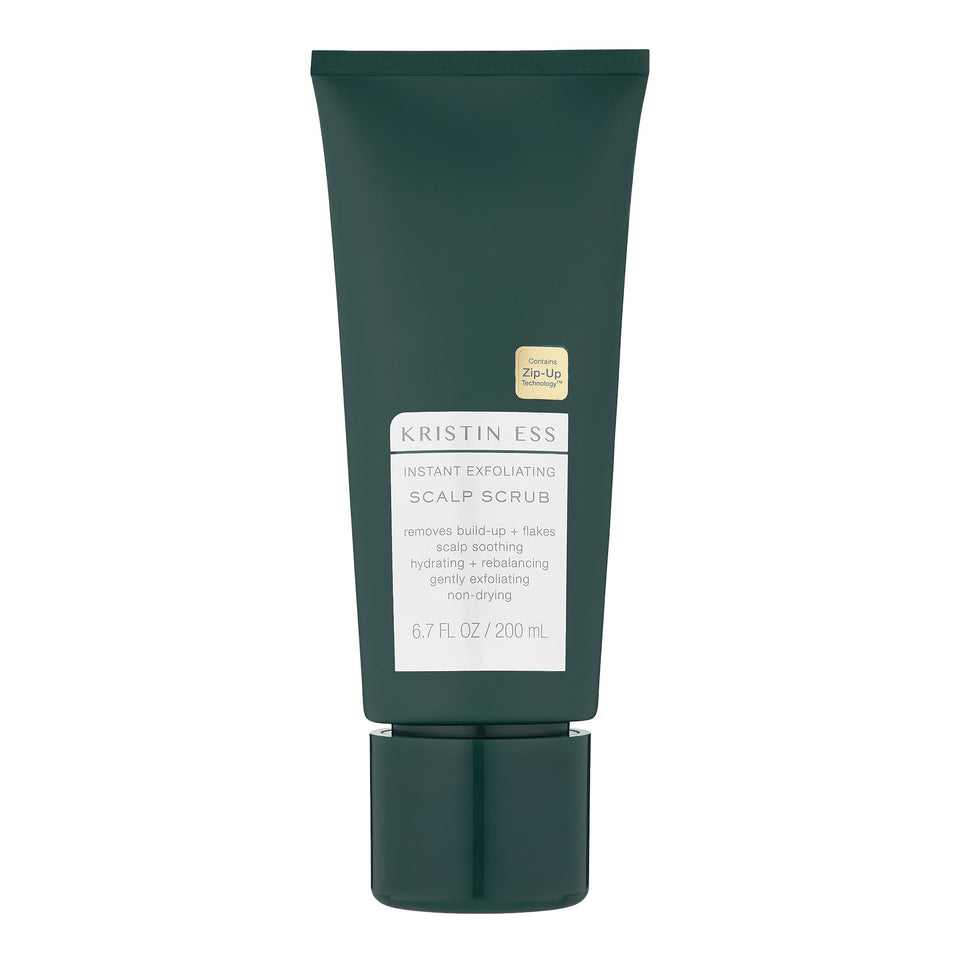 Kristin Ess front packaging showing scrub bottle and label benefit