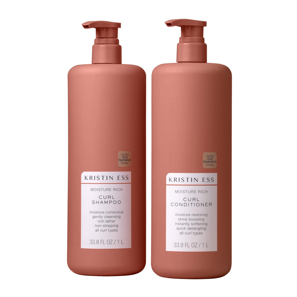 Kristin Ess front packaging showing bottles and brand, highlights long-lasting hydration