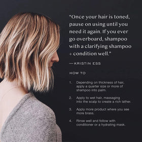 Kristin Ess in-shower application on hair, visibly neutralizes yellow tones