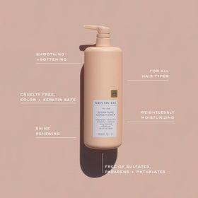 Kristin Ess conditioner in shower applied to hair for moisturized strands