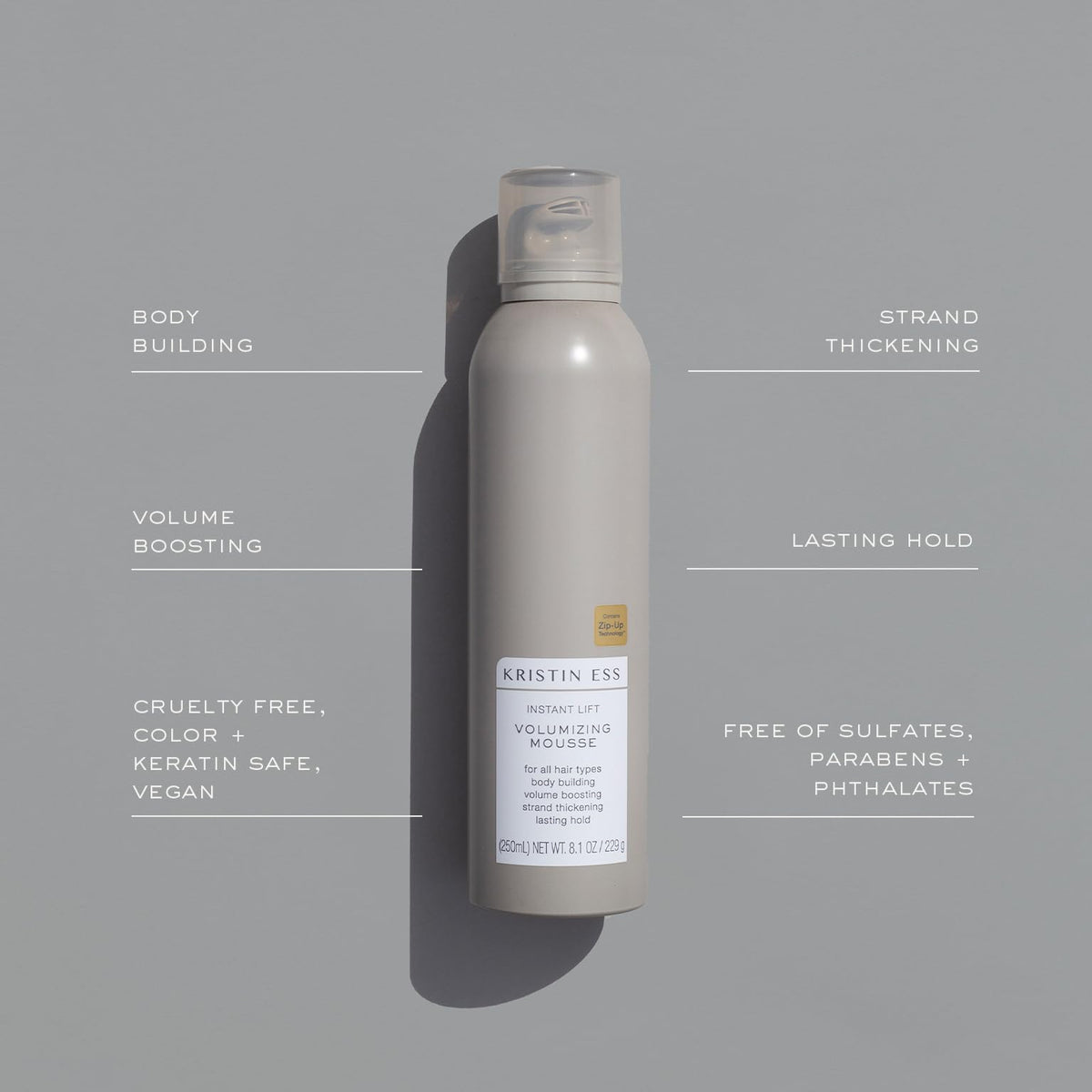 Kristin Ess mousse used during blow-dry to create long-lasting body