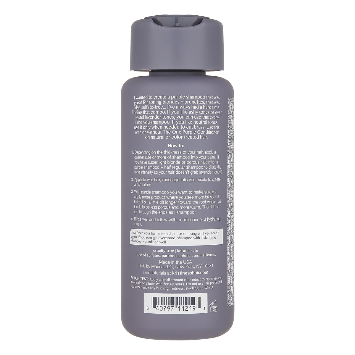 Kristin Ess purple shampoo pouring texture illustrating pigment and thickness