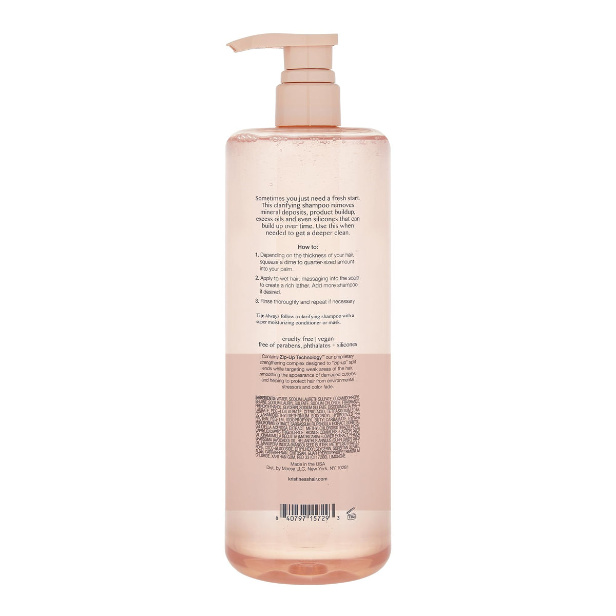 Kristin Ess pump dispensing shampoo to illustrate easy single-hand use and control