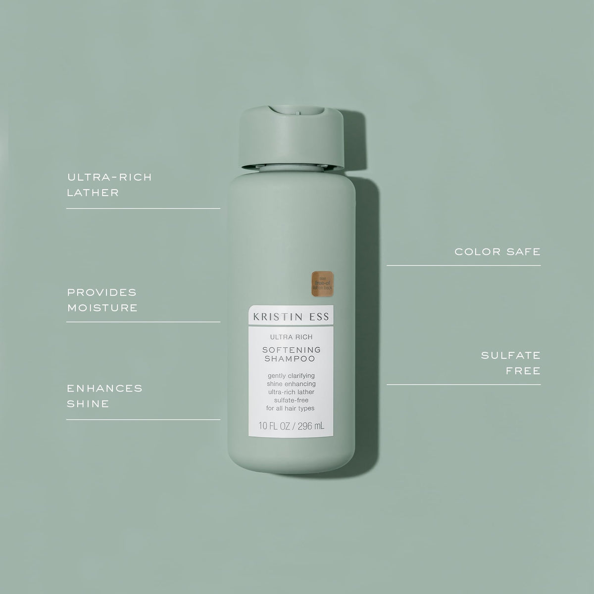 Kristin Ess shampoo lather in hand demonstrating clarifying cleanse and lightweight foam