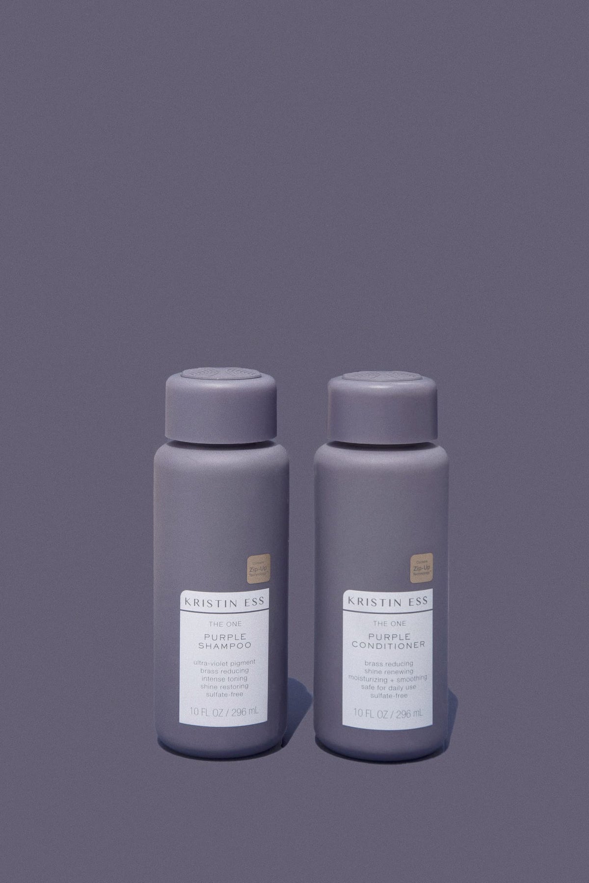 Kristin Ess shampoo pouring and lathering, fast violet pigment toning benefit