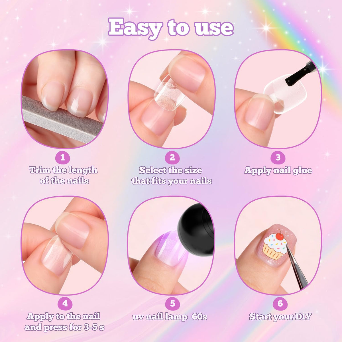 krofaue decorated nails with stickers and gems showcasing creative results
