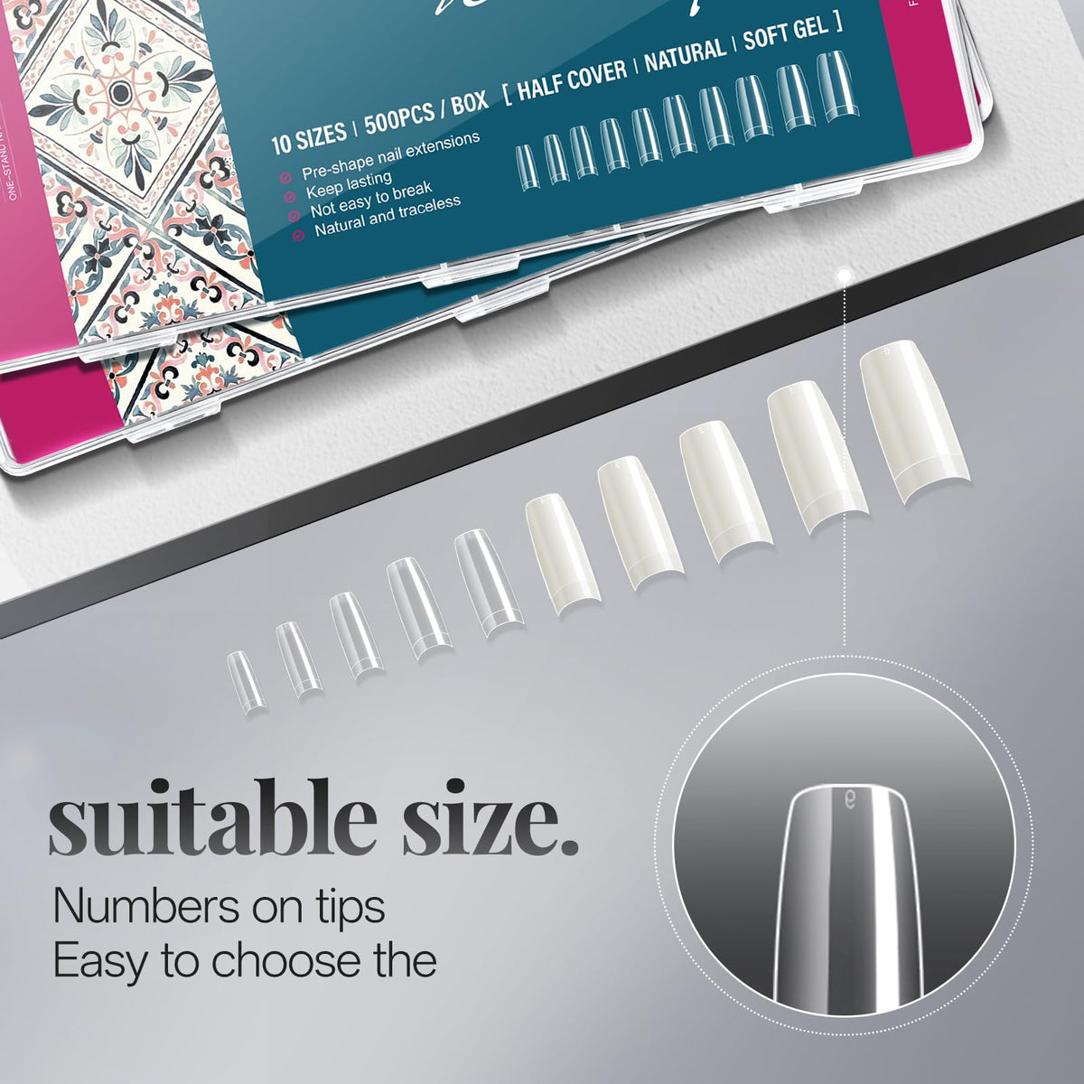 krofaue size chart and numbered tips arranged for easy matching benefit precise fit