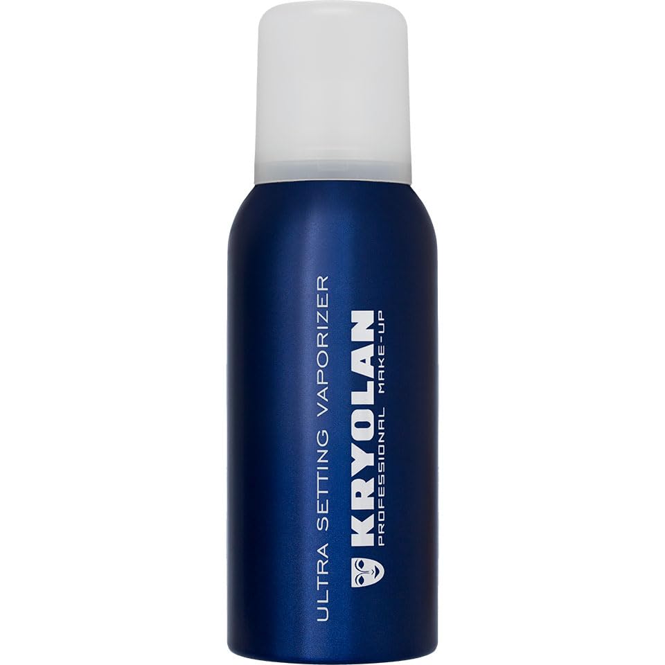 Kryolan Ultra Setting Vaporizer front view showing label and 100 ml bottle, ensures long-lasting wear