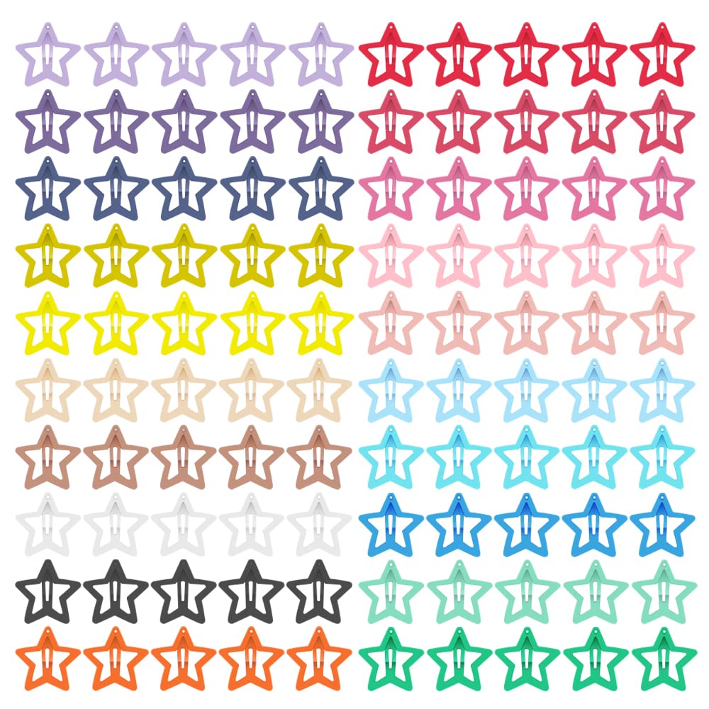 KUBOM front pack of 100 star hair clips shows colorful variety and convenience