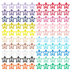 KUBOM front pack of 100 star hair clips shows colorful variety and convenience