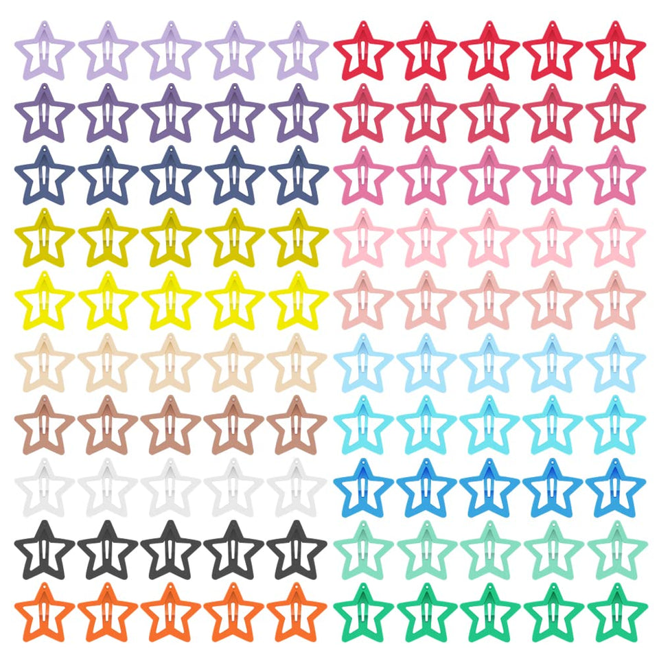 KUBOM front pack of 100 star hair clips shows colorful variety and convenience